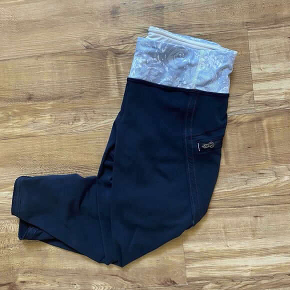 LULULEMON 4 Black Fast Free Crop Luxtreme 18” Ruched Leggings Floral Waist Run - Picture 12 of 16